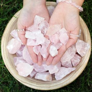 kwarc różowy bryłka, zestaw 3 bryłek różowego kwarcu