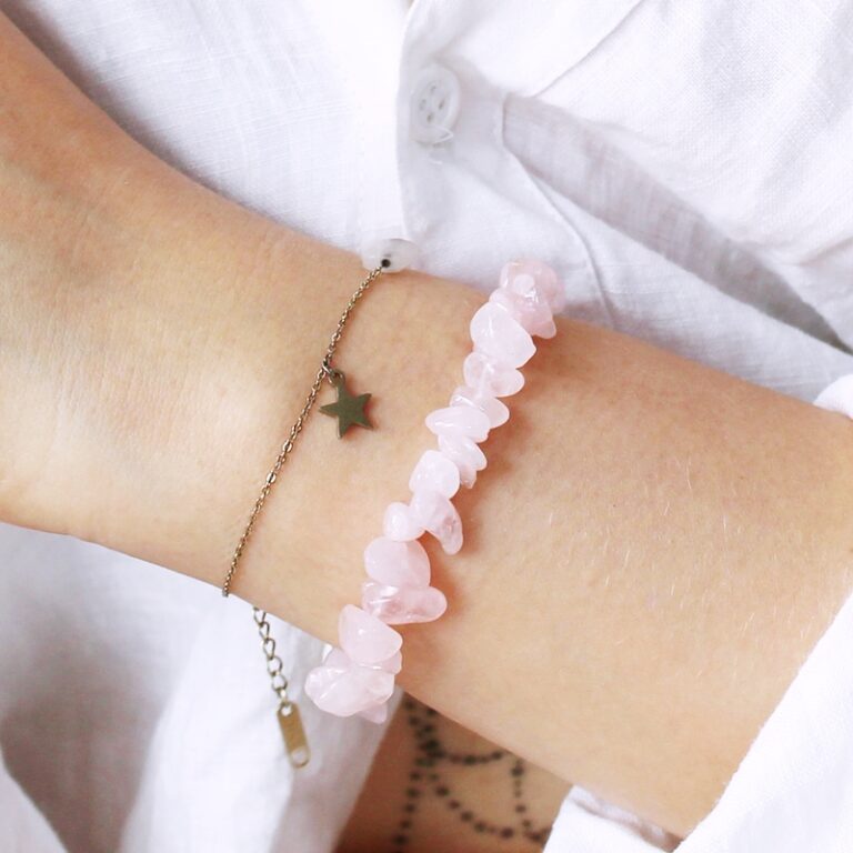 sklep bransoletka z kamieniem miłości na gumce, kwarc różowy biżuteria