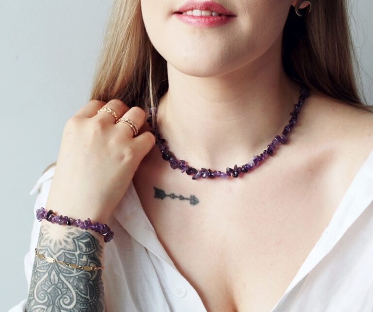 Ametyst bransoletka na gumce sklep, biżuteria z prawdziwymi ametystami