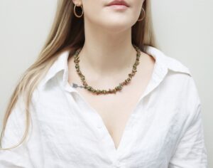 Jaspis unakit naszyjnik z zapięciem 45cm