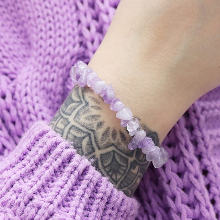 ametyst wrzosowy bransoletka na gumce Artsento