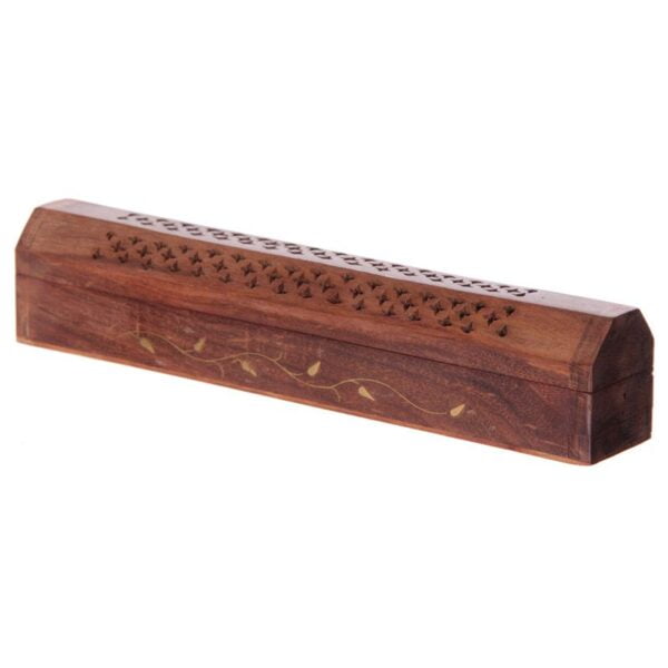 Drewniane pudełko na kadzidełka mosiężne liście - kadzielnica