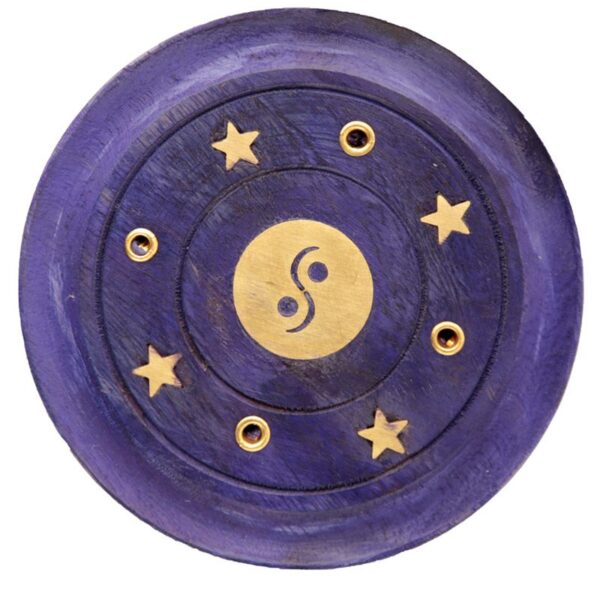 Fioletowa okrągła podstawka na kadzidełka yin yang 7cm