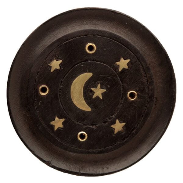 Czarna okrągła podstawka na kadzidełka księżyc 7cm