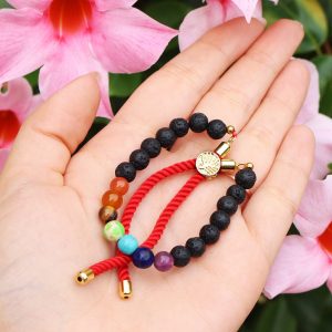 Bransoletka kamień wulkaniczny lawa czakry regulowana sznurek