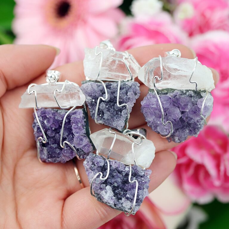 Wisiorek zawieszka ametyst i kryształ górski