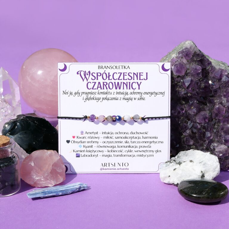 biżuteria dla czarownicy talizman ochronny z kamieni bransoletka dla wiedźmy kamienie mocy ręcznie robiona bransoletka ezoteryczna kamienie dla czarownicy magiczna biżuteria z intencją bransoletka z kamieniem księżycowym prezent dla ezoteryczki duchowość i energia kamieni