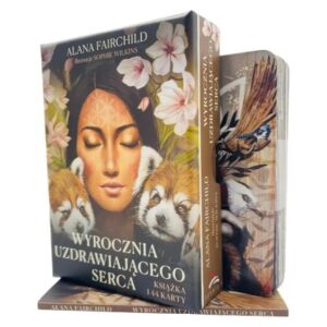 Opakowanie talii "Wyrocznia Uzdrowiającego Serca" autorstwa Alany Fairchild, z piękną ilustracją kobiety i pand czerwonych oraz widocznymi bokami kart.