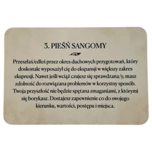 Karta nr 3 z talii "Wyrocznia Uzdrowiającego Serca" - Pieśń Sangomy, zawierająca duchowe przesłanie o ekspansji, wewnętrznej sile i gotowości do działania.