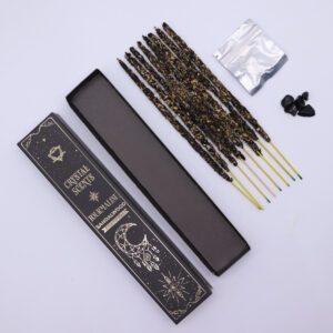 Zestaw Kadzidełka Kryształowe Aromaty Drzewo Sandałowe, 10 kadzidełek smudge i naturalny kryształ Turmalinu.