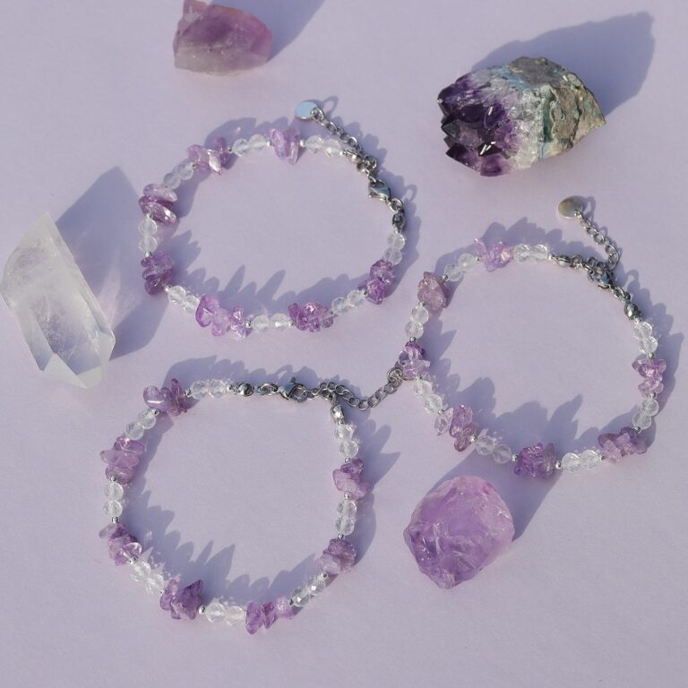 Bransoletki z ametystem i kryształem górskim - prezent dla niej