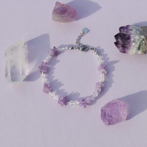 bransoletka z kamieni naturalnych ametyst i kryształ górski - handmade