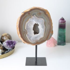 Agat na metalowej nóżce stojaku duży okaz! 27cm 4.64kg - kamień ochrony i harmonii